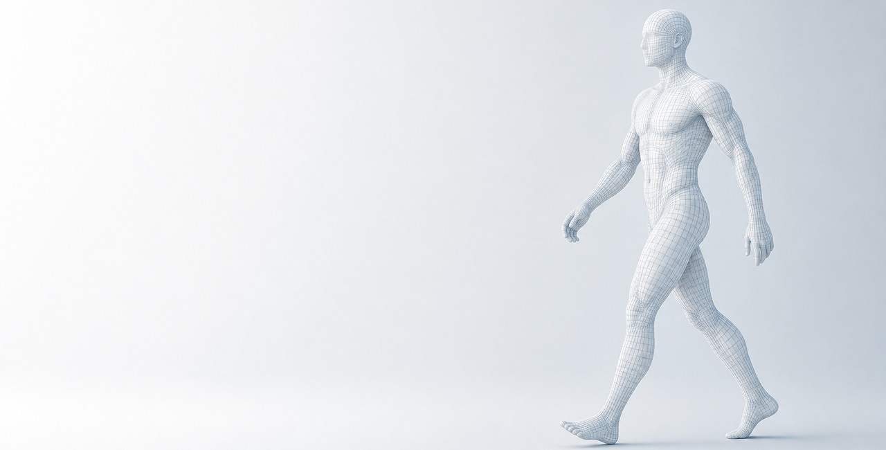 Vektor-Modell eines menschlichen Körpers in Bewegung, Symbol für Physiotherapie